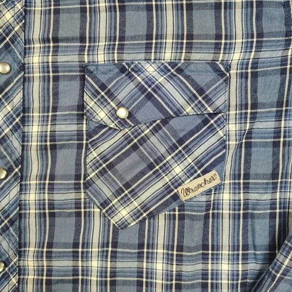 Wrangler Wrancher Pearl Snap Plaid Shirt Mens Large Western Rodeo - Picture 4 of 8
